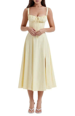 Martha-Feminine Bustier Dress with Floral Decor