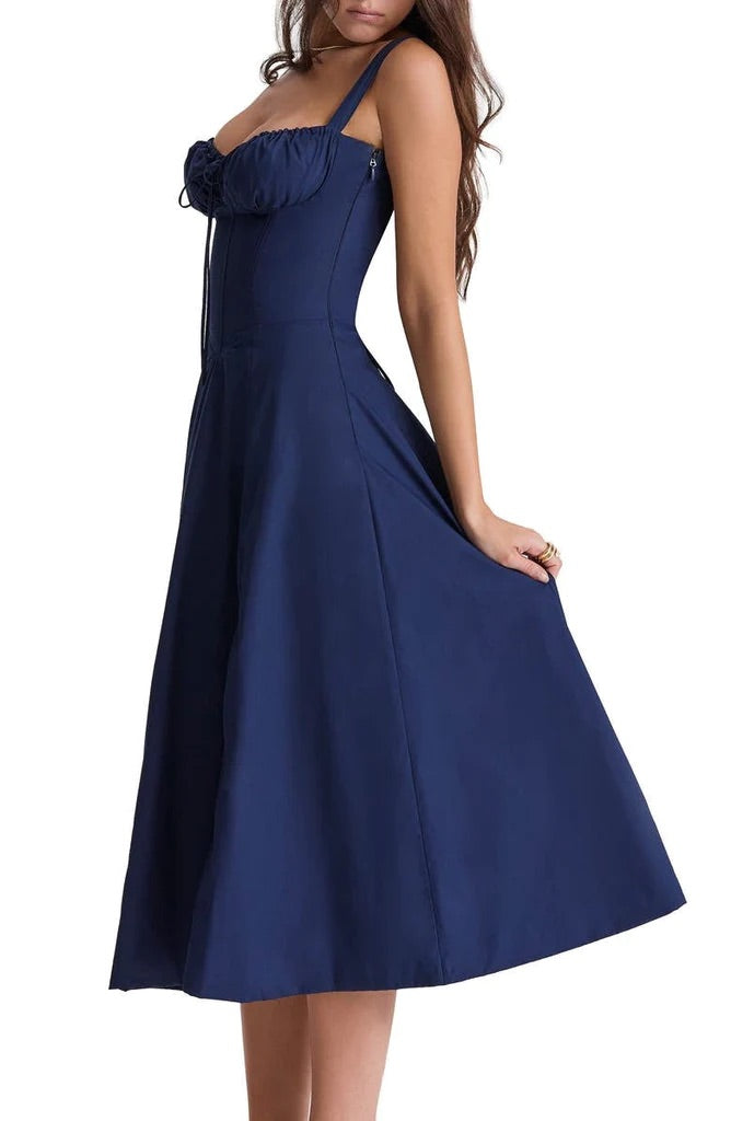 Martha-Feminine Bustier Dress with Floral Decor