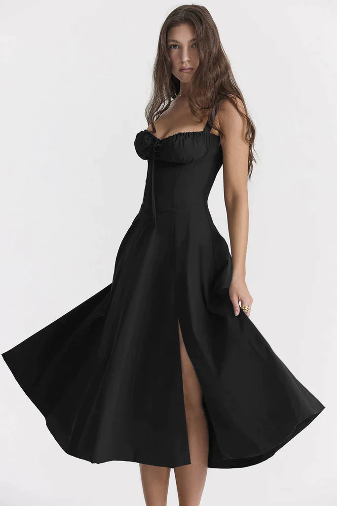 Martha-Feminine Bustier Dress with Floral Decor