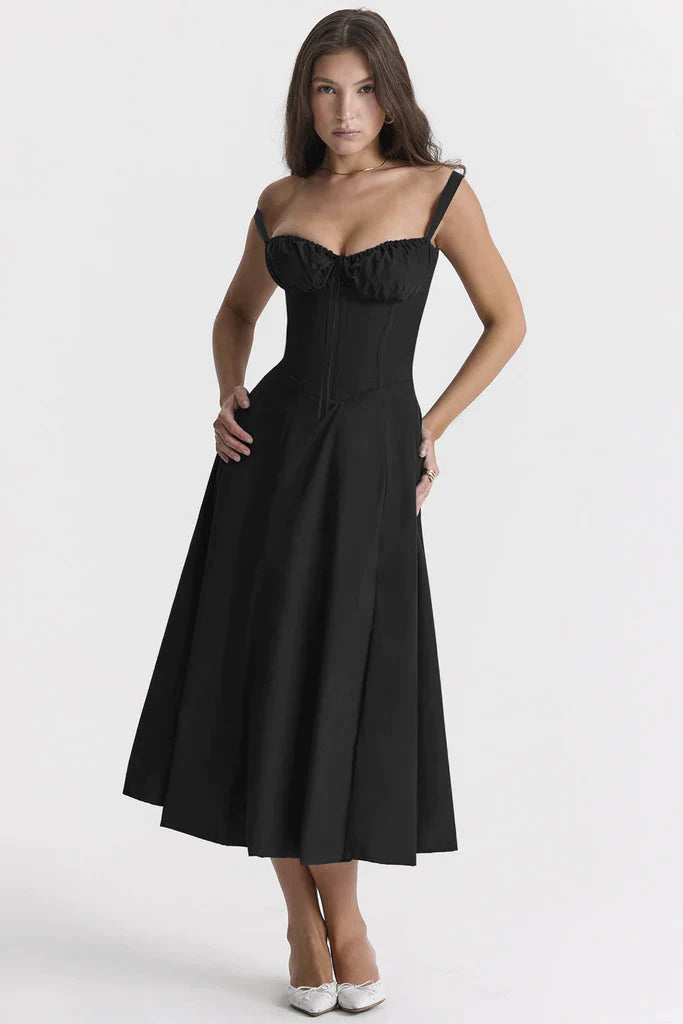 Martha-Feminine Bustier Dress with Floral Decor