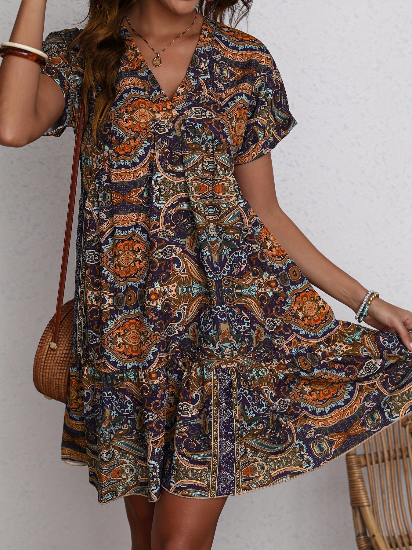 Isolde | Paisley Print V-Neck Dress