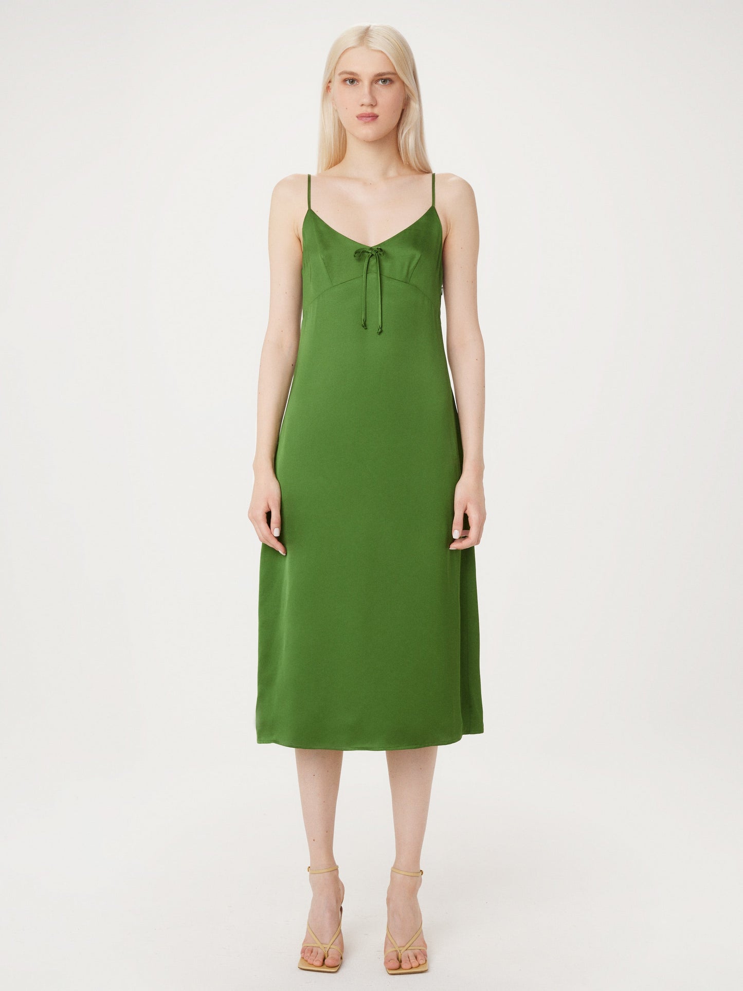 The Satin Slip Dress in Military Green