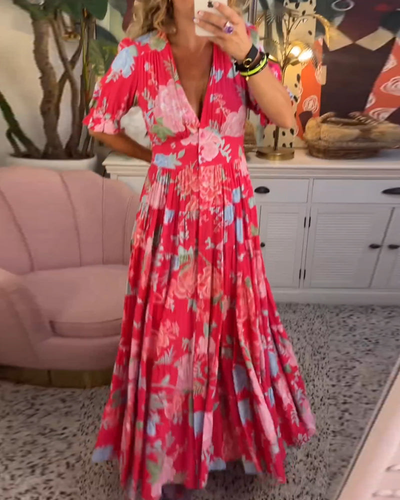 Adelaide - Floral Print V-neck Pocket Dress