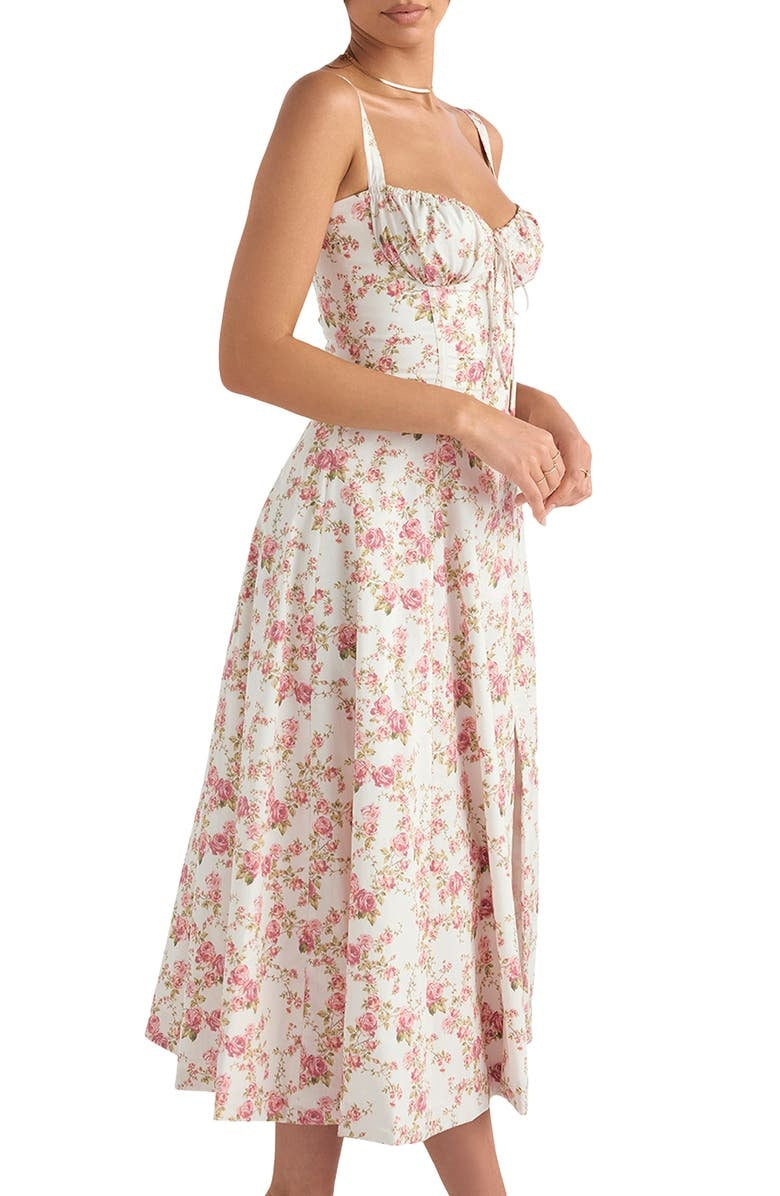 Martha-Feminine Bustier Dress with Floral Decor