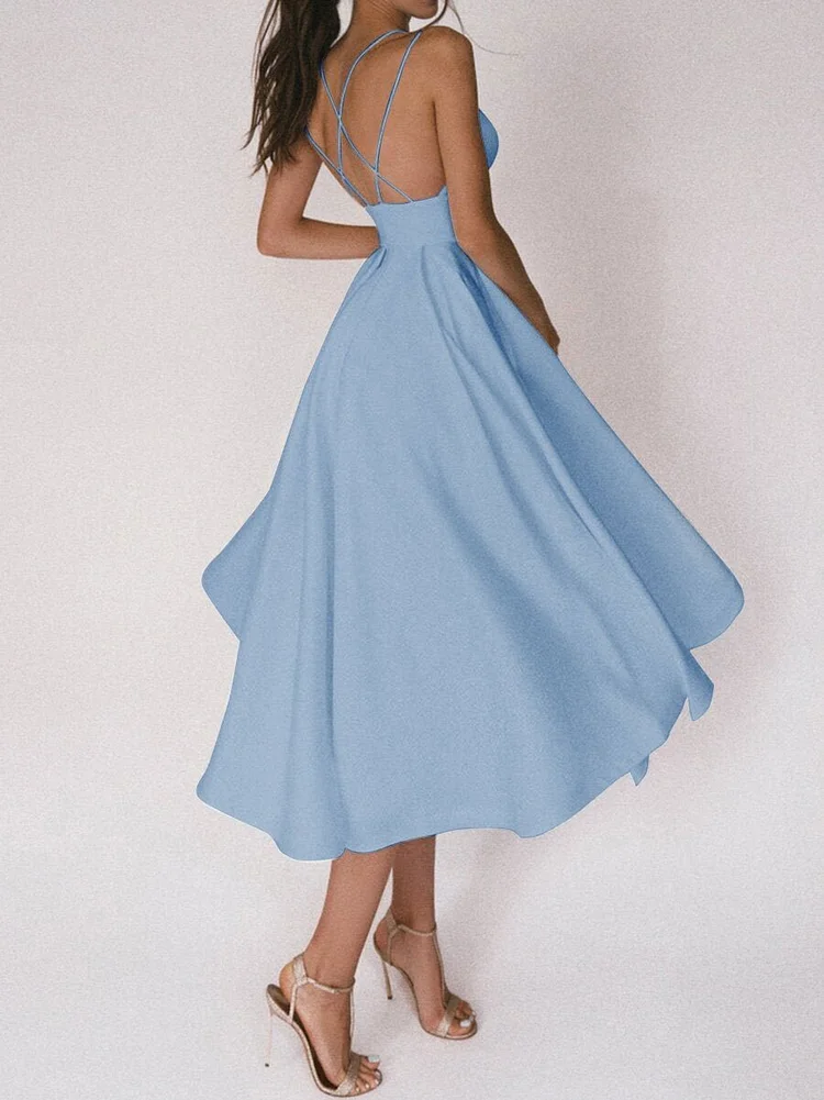 Simona - Party Dress with Straps and Deep V-Neck