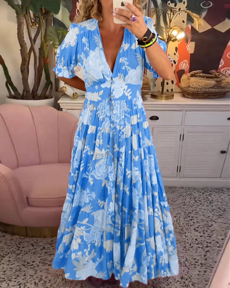 Adelaide - Floral Print V-neck Pocket Dress