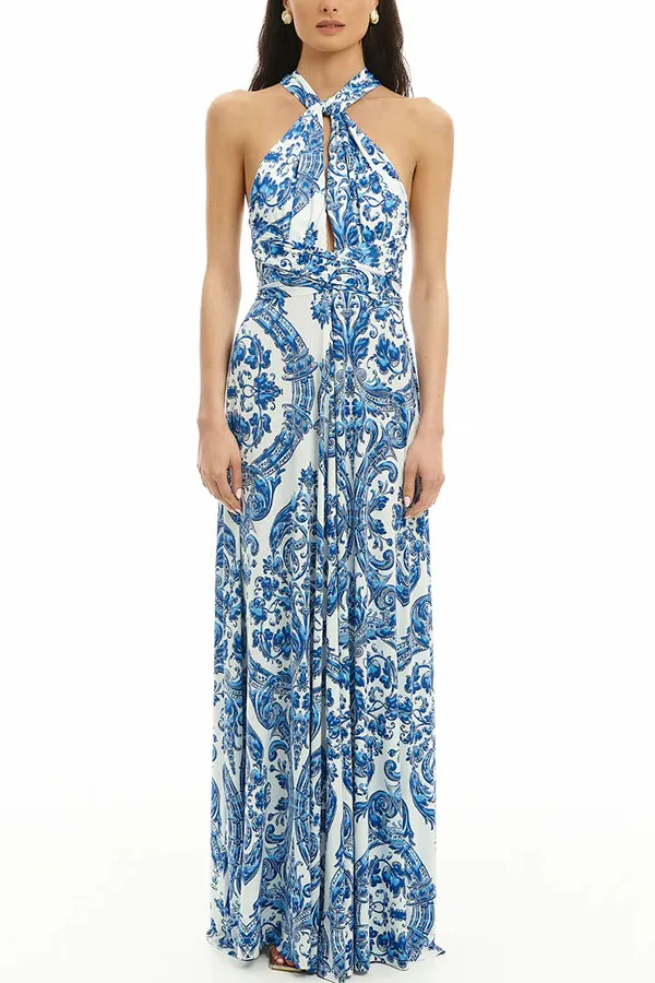 Hope-Greek Pattern Beach Dress with Cross Straps