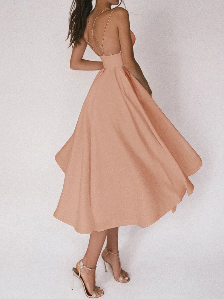 Simona - Party Dress with Straps and Deep V-Neck