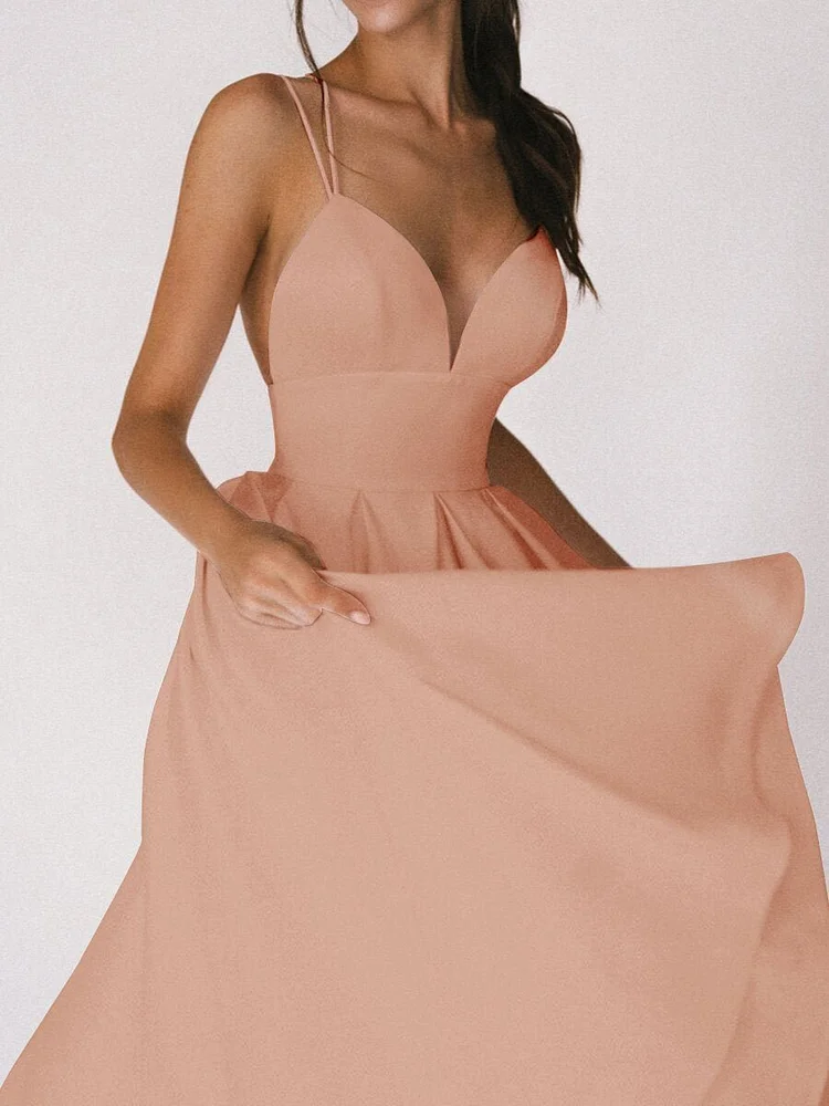 Simona - Party Dress with Straps and Deep V-Neck