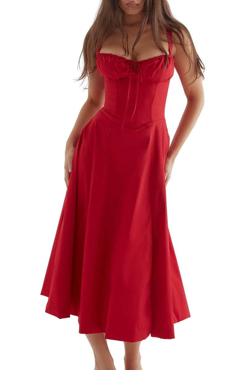 Martha-Feminine Bustier Dress with Floral Decor