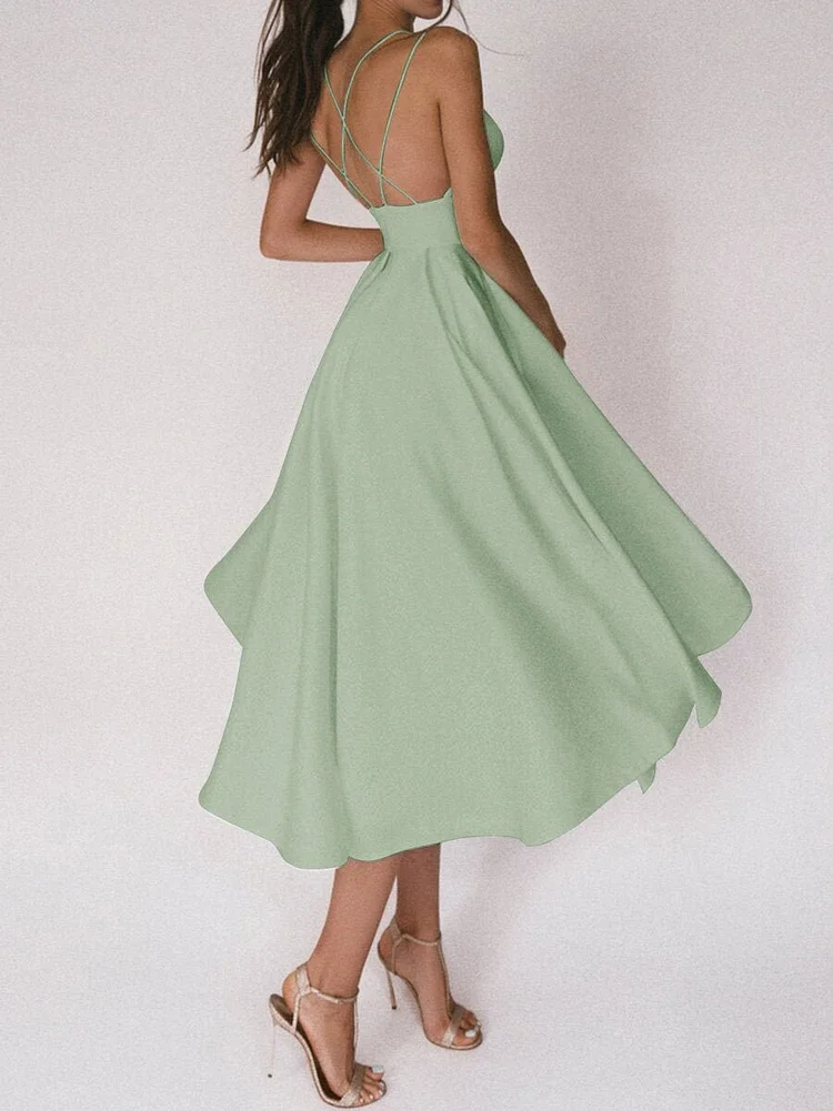 Simona - Party Dress with Straps and Deep V-Neck