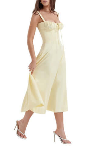 Martha-Feminine Bustier Dress with Floral Decor