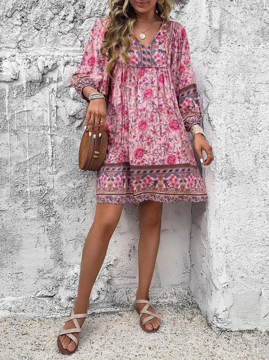 Luna | Mini Dress with Soft Print and V-Neck