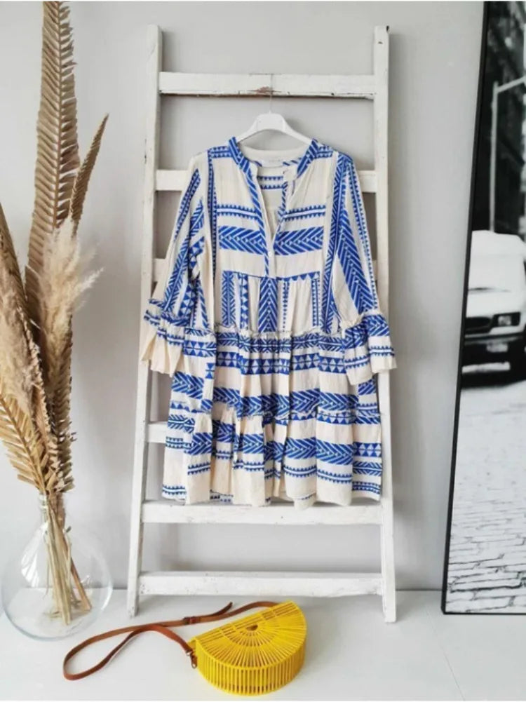Azaria | Geometric Print V-Neck Short Dress