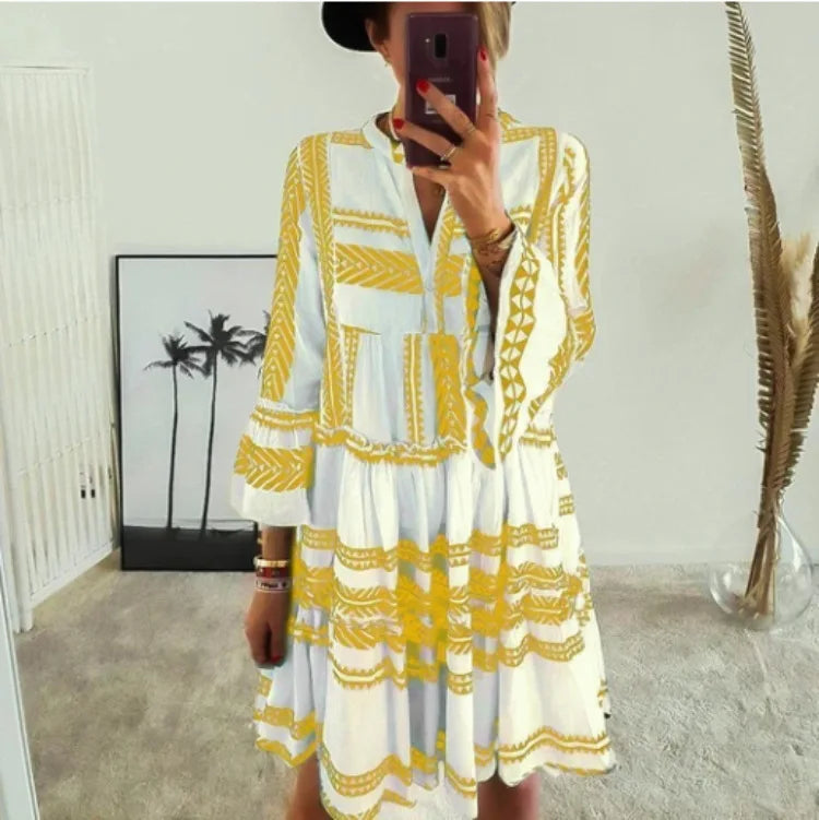 Azaria | Geometric Print V-Neck Short Dress