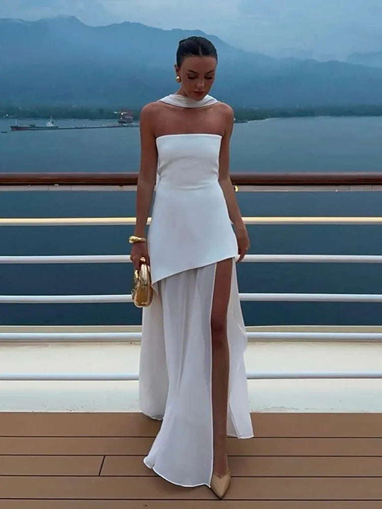 Isabella | White Strapless Maxi Dress with Scarf (Almost sold out)