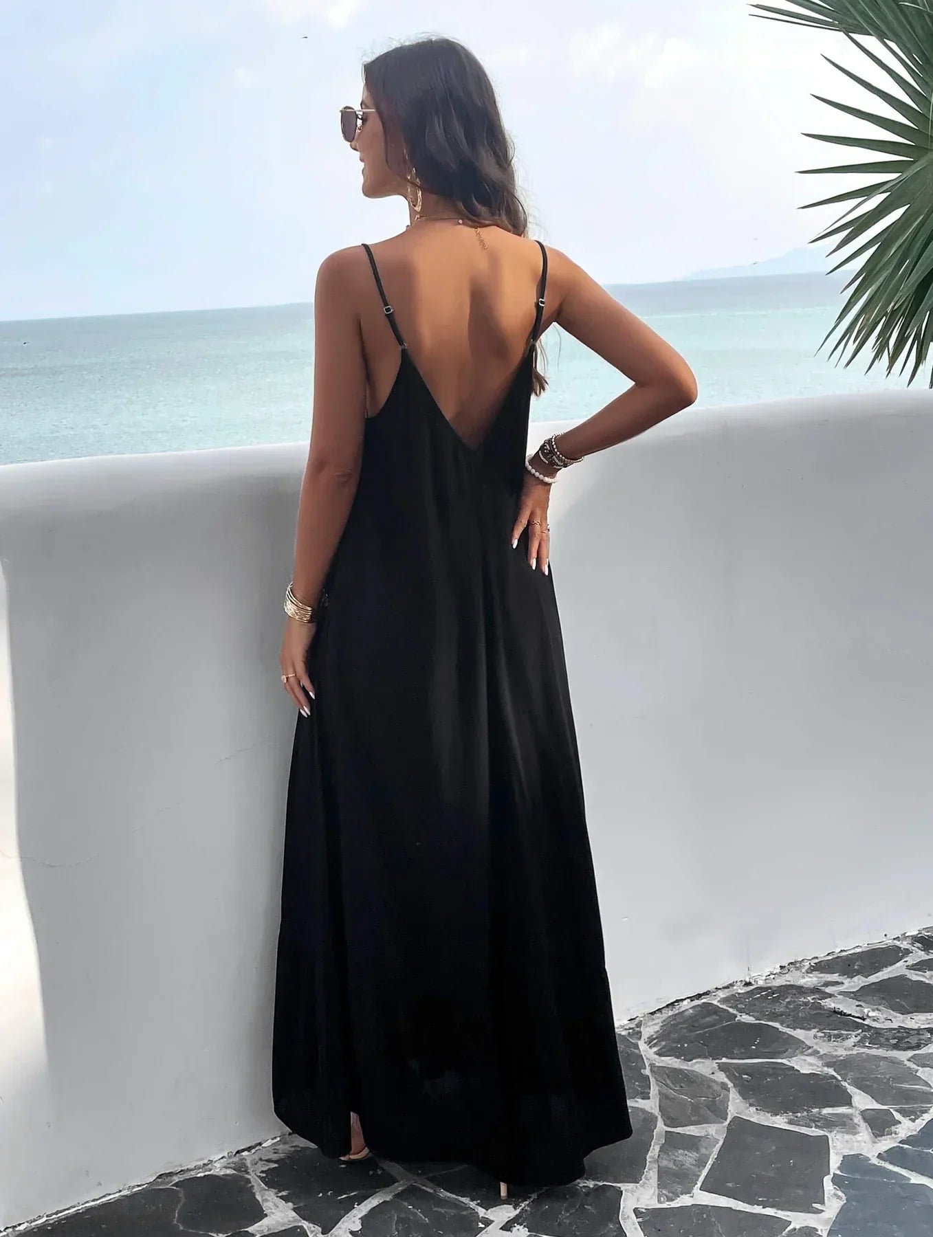 Rosenda - Maxi Dress with Pockets and Olive Design