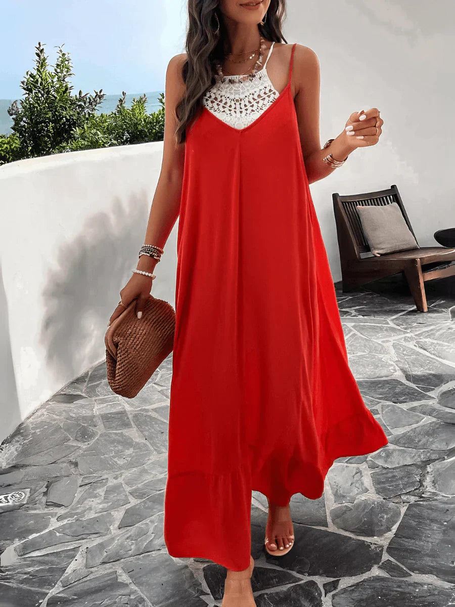 Rosenda - Maxi Dress with Pockets and Olive Design