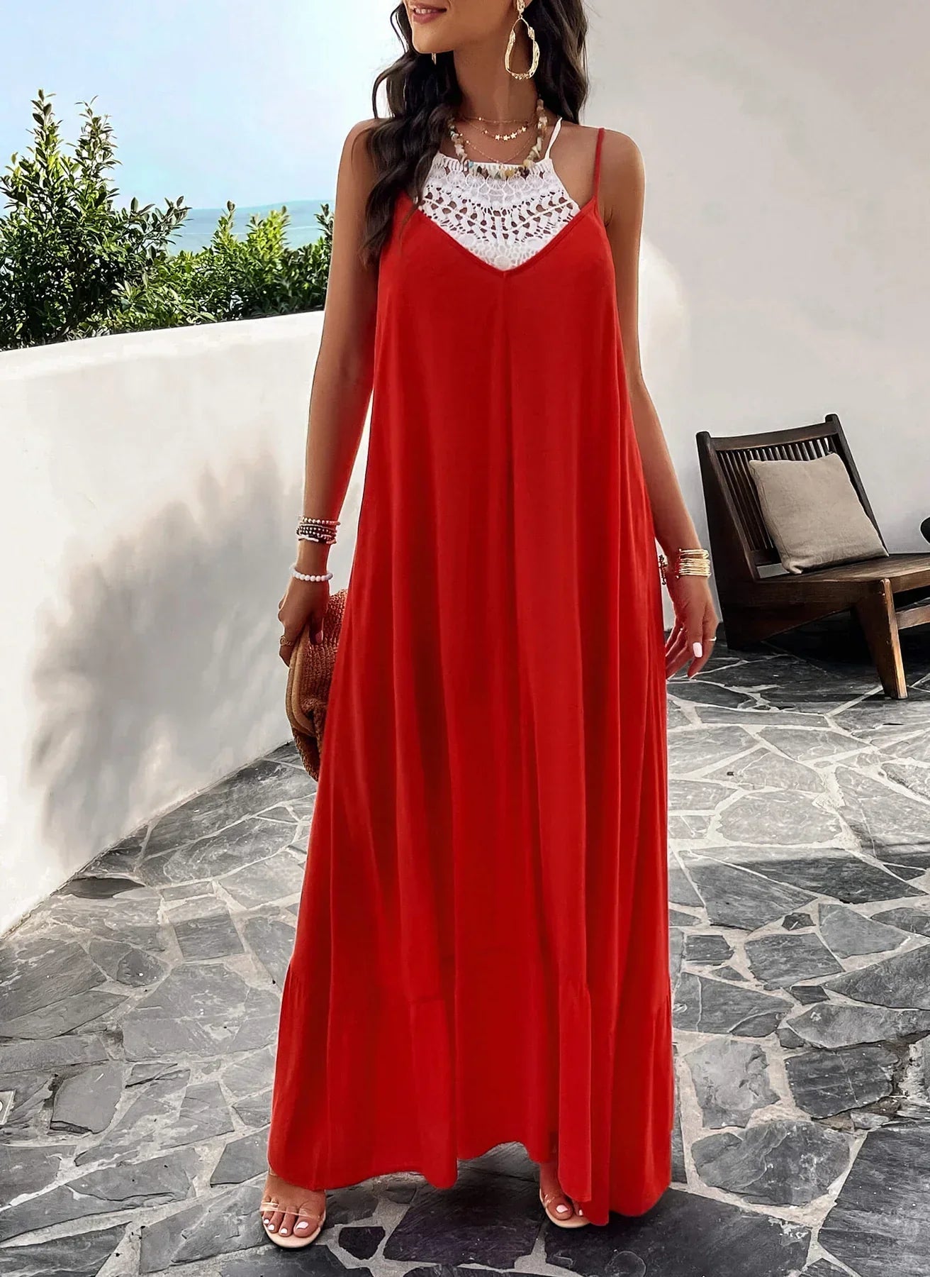 Rosenda - Maxi Dress with Pockets and Olive Design