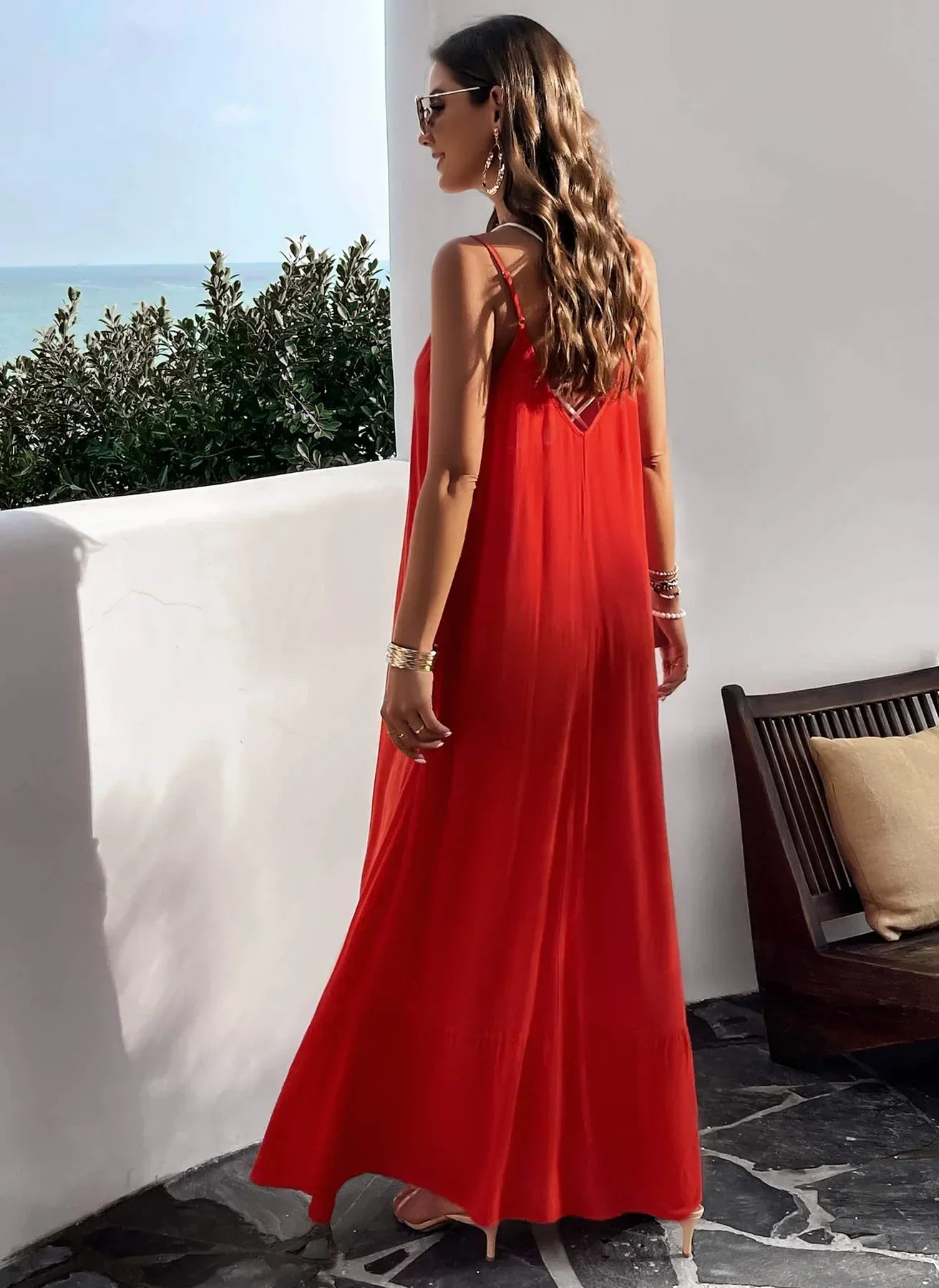 Rosenda - Maxi Dress with Pockets and Olive Design
