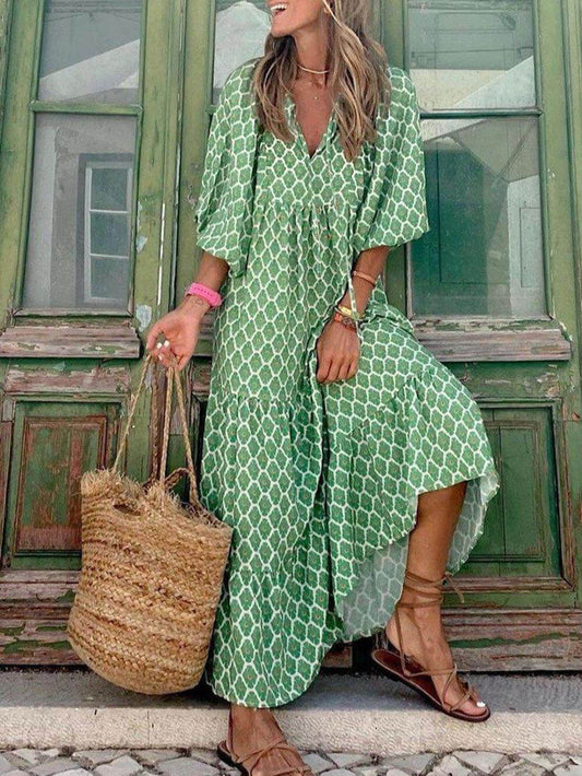 Ingrid - Loose Puff Sleeve Maxi Dress