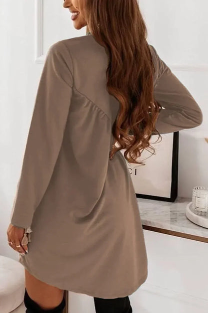 Carla - Long-sleeved O-neck mini dress in solid color