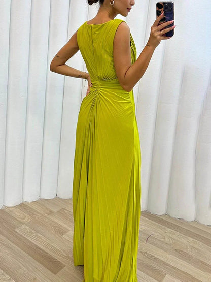 Davine Pleated Maxi Evening Dress