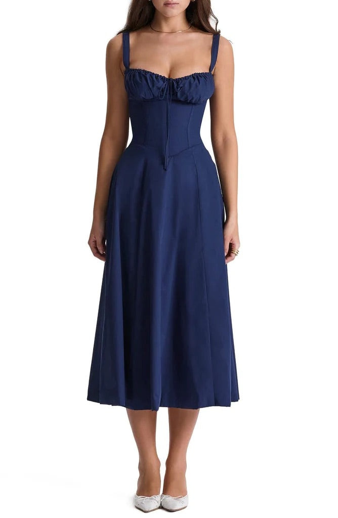 Martha-Feminine Bustier Dress with Floral Decor