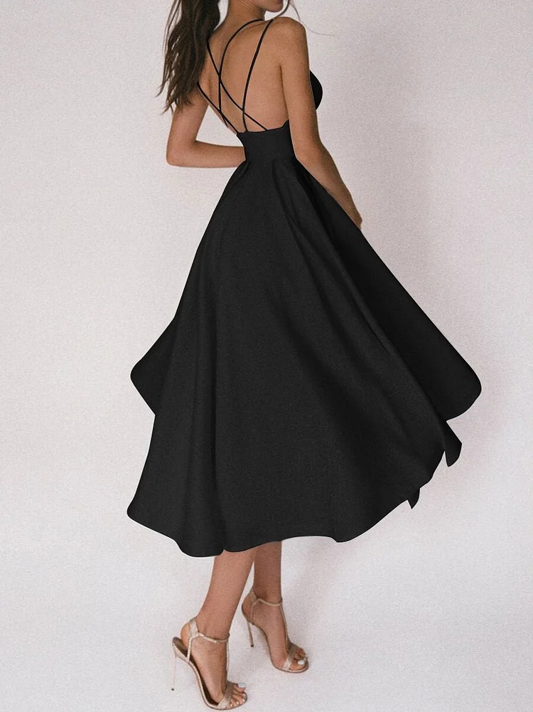 Simona - Party Dress with Straps and Deep V-Neck