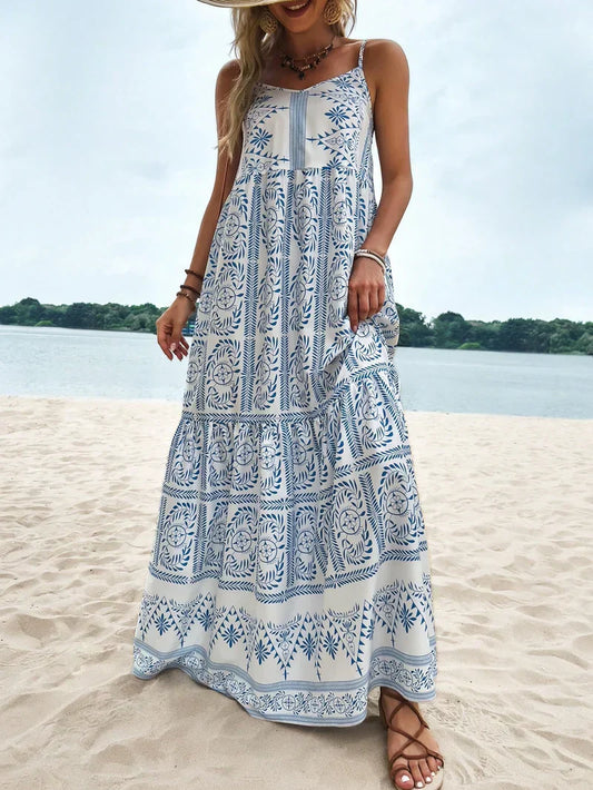 Tropical Flair: Women's Cami Dress with Ruffle Hem and Floral Print