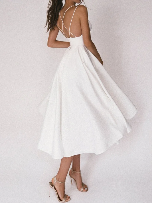 Simona - Party Dress with Straps and Deep V-Neck