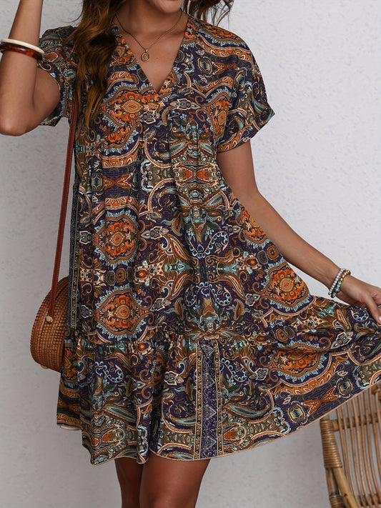 Isolde | Paisley Print V-Neck Dress
