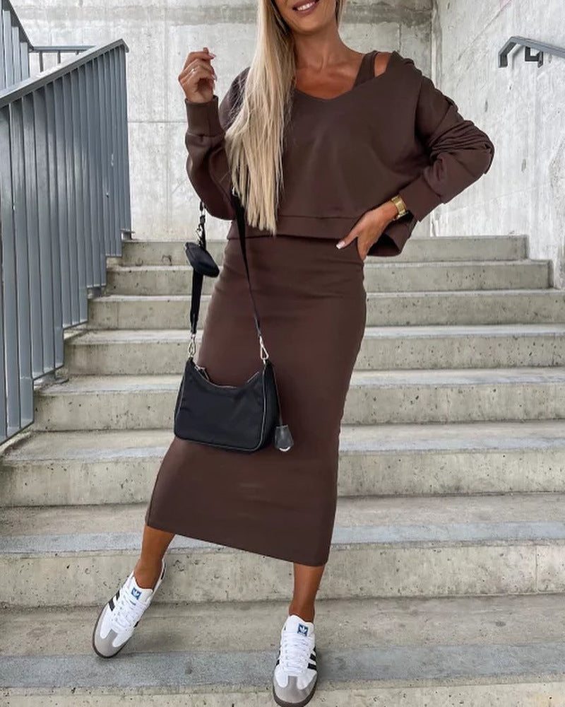 Trinidad - Layered Vest Dress with Hood and Short Hoodie