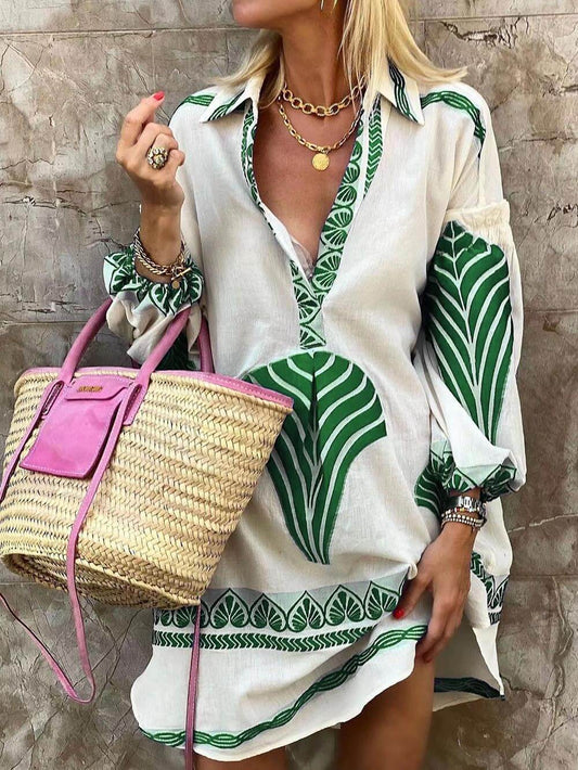Amber - Printed Long Sleeve Mini Dress