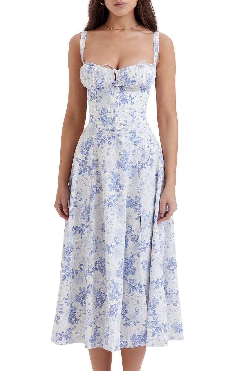 Martha-Feminine Bustier Dress with Floral Decor