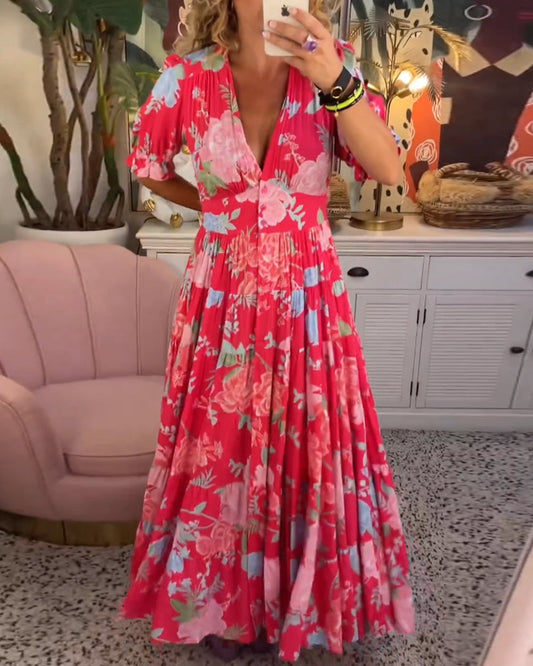 Adelaide - Floral Print V-neck Pocket Dress