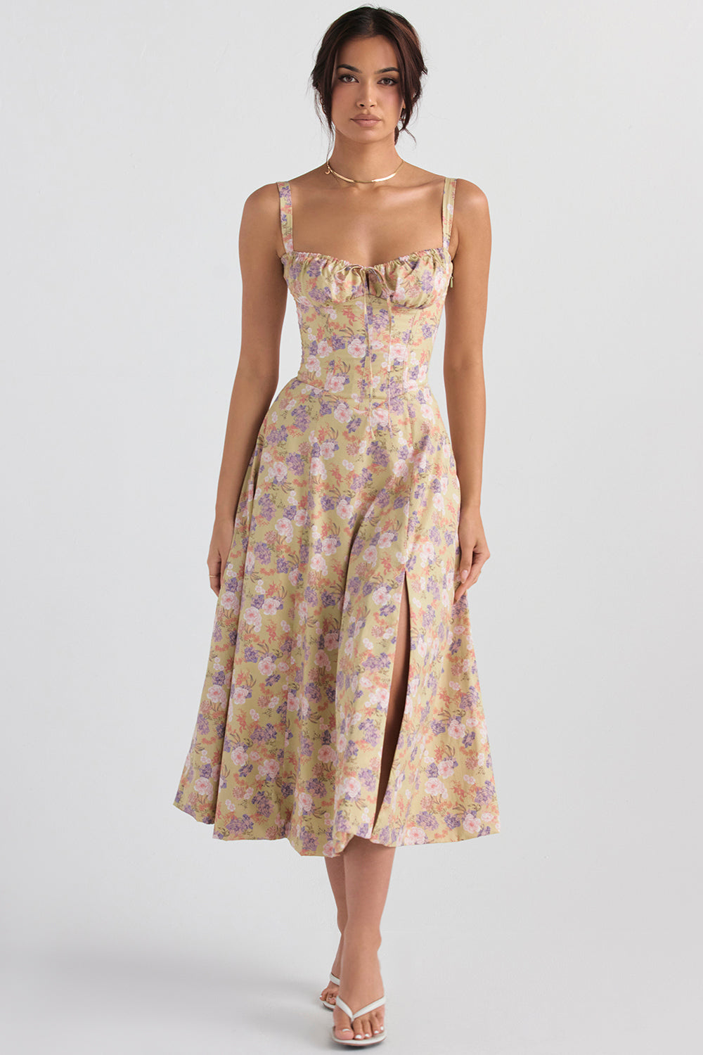 Martha-Feminine Bustier Dress with Floral Decor
