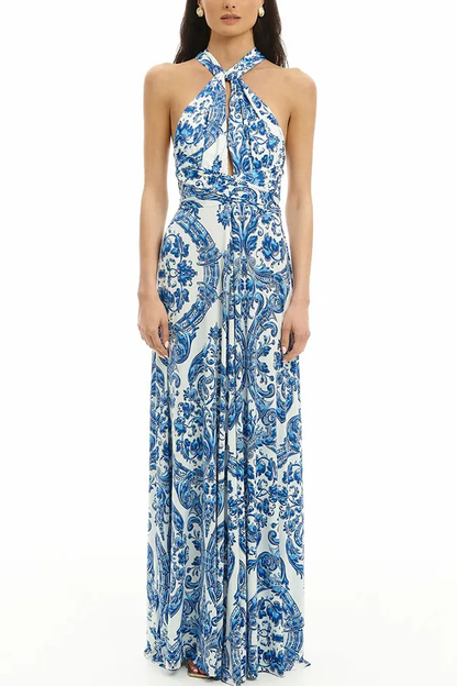 Hope-Greek Pattern Beach Dress with Cross Straps