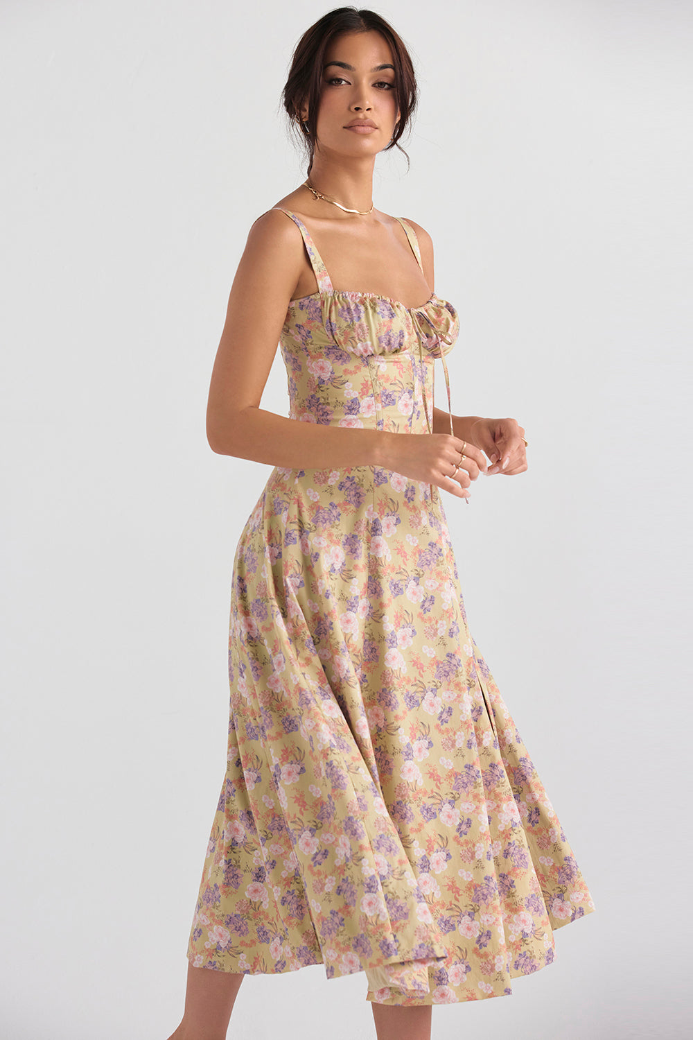 Martha-Feminine Bustier Dress with Floral Decor