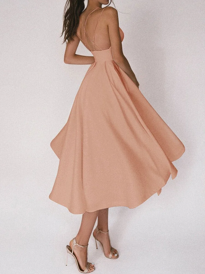 Simona - Party Dress with Straps and Deep V-Neck