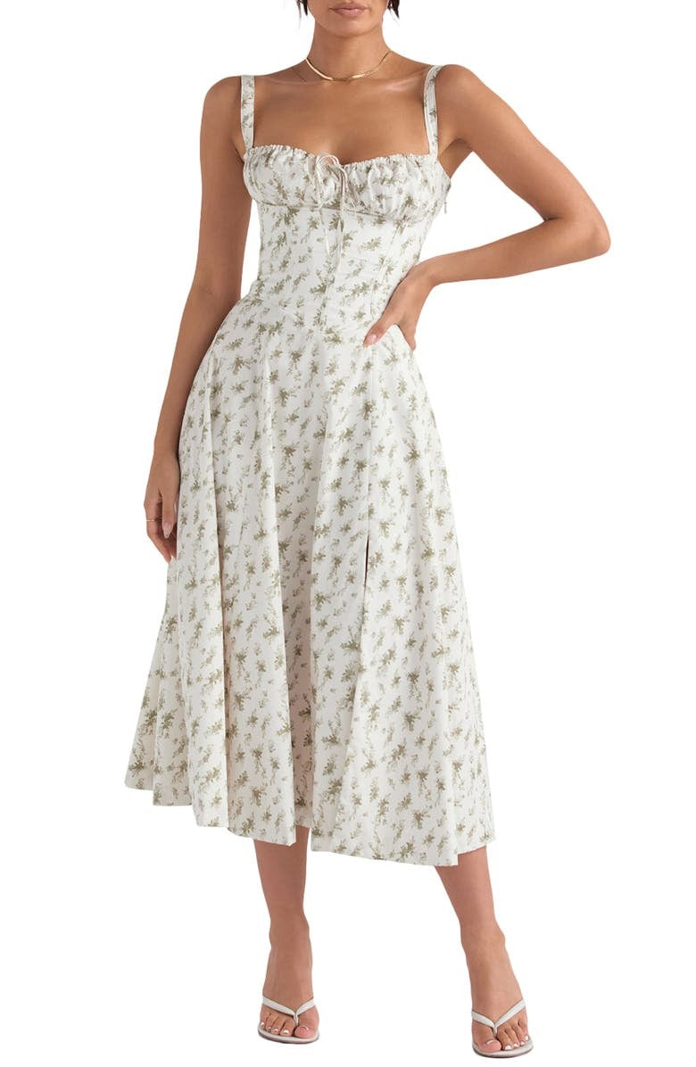 Martha-Feminine Bustier Dress with Floral Decor