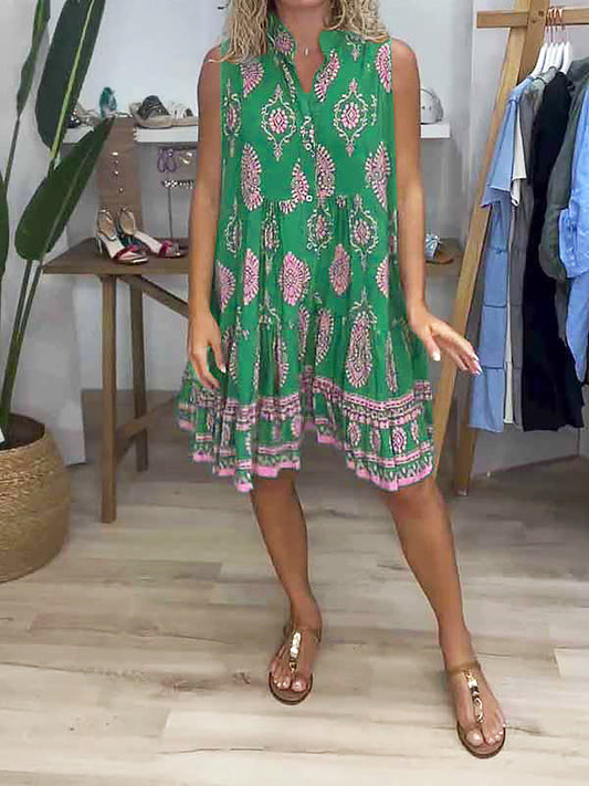 Ludmila - Chic V-Neck Dress with Eye-Catching Patterns