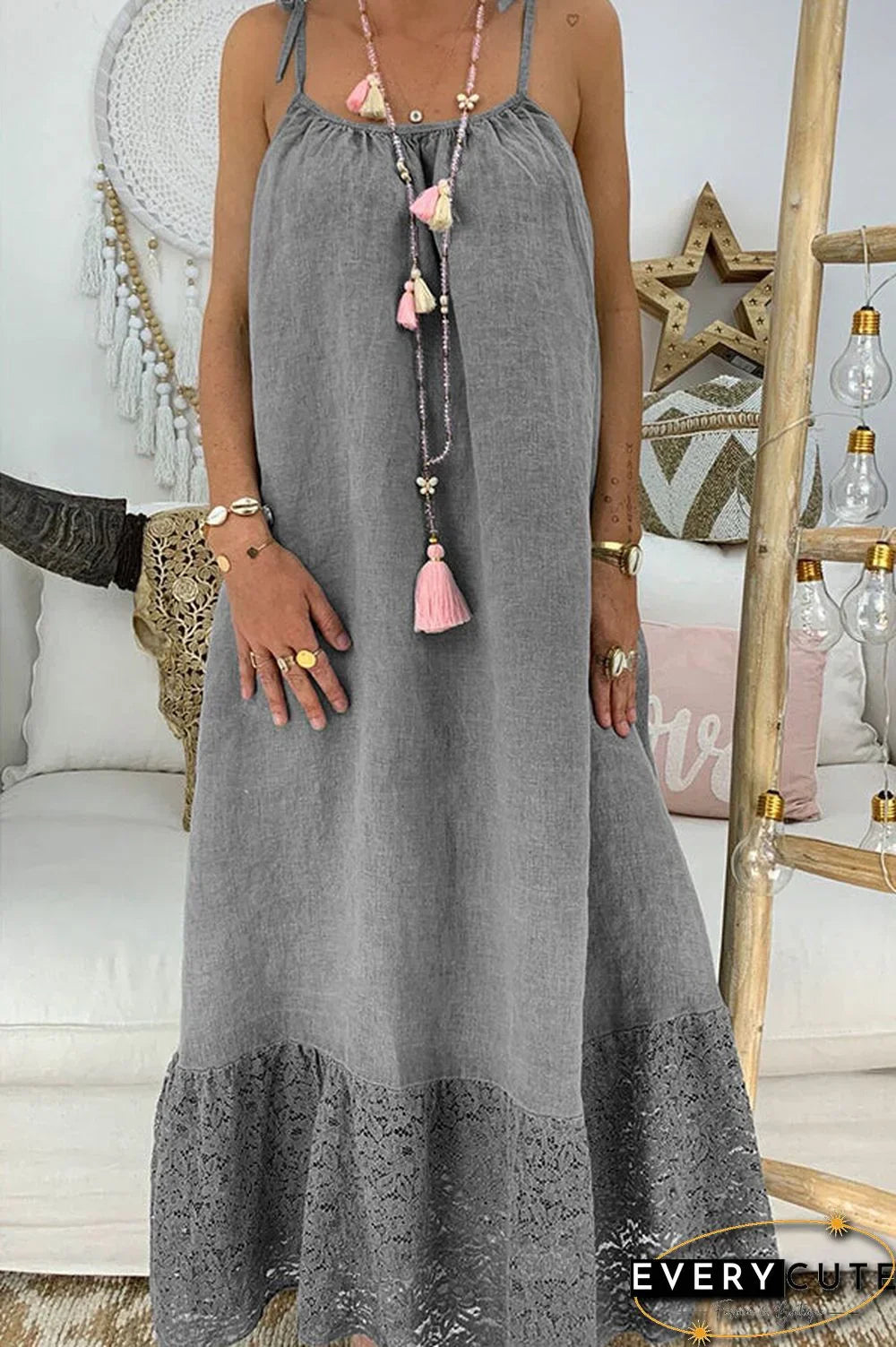 Dana - Knotted Lace Panel Shirt Dress
