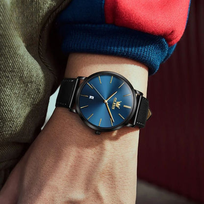 Leather Band Waterproof Car Date Watch
