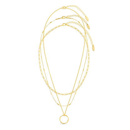 Open Circle Three Row Necklace | Gold 18k