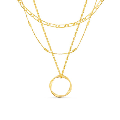 Open Circle Three Row Necklace | Gold 18k