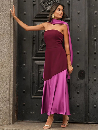 Isabella | White Strapless Maxi Dress with Scarf (Almost sold out)