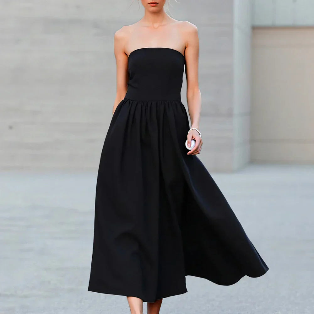 Yuna | Off-Shoulder Bubble Sleeve Midi Dress