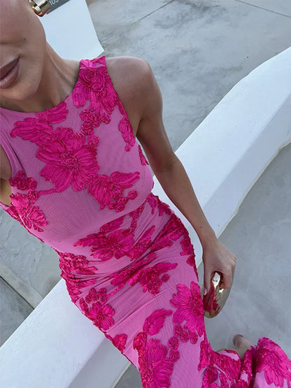 Iris | Floral Mesh Bodycon Evening Dress
