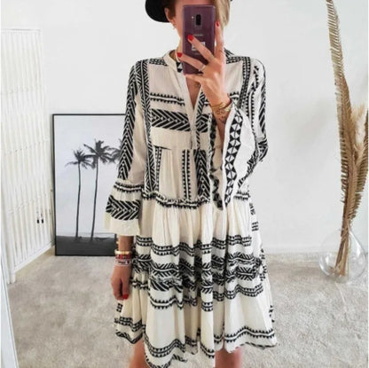 Azaria | Geometric Print V-Neck Short Dress